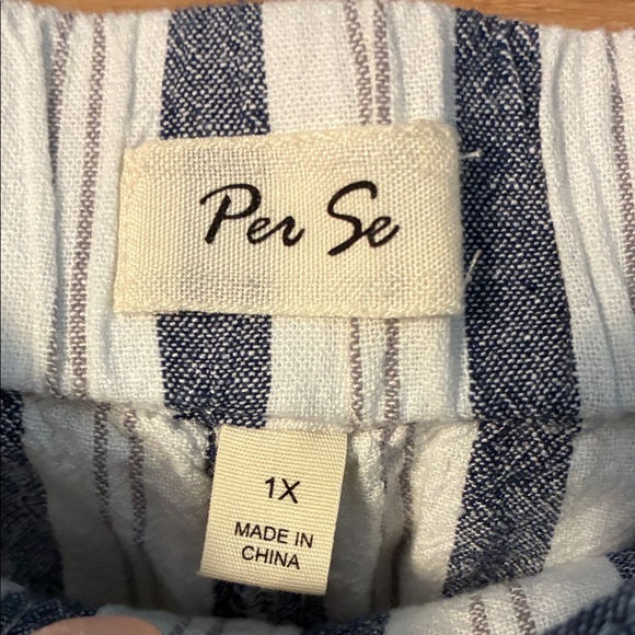 Per Se Striped Blue and White Drawstring capri Pants linen blend pockets - Picture 3 of 6